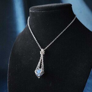 Vintage elegant blue pearl basket necklace with a small silver chain